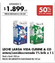 Disco Leche larga vida cuisine & co entera/semidescremada 1% brik oferta