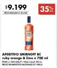 Disco Smirnoff - aperitivo bc ruby orange & lime oferta