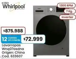Coto Whirlpool - lavarropas wnq07asdna oferta