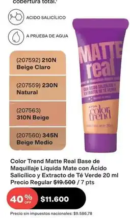 Avon Real - matte base de maquillaje líquida mate con ácido salicílico y extracto de té verde 20 ml oferta