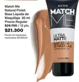 Avon Avon - match me natural finish base líquida de maquillaje 30 ml oferta
