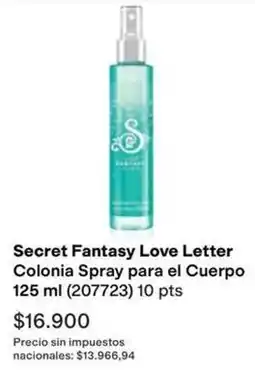 Avon Fantasy - secret love letter colonia spray para el cuerpo 125 ml (207723) oferta
