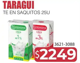 Taragui leche en saquitos