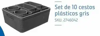 Sodimac Set de 10 cestos de plástico gris oferta