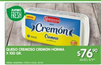 Jumbo Queso cremoso cremon horma x 100 gr oferta