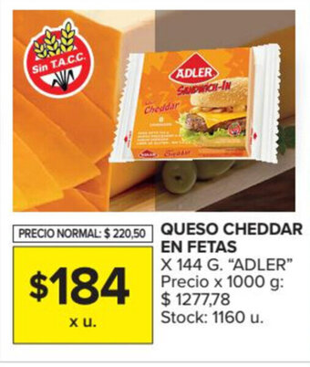 Carrefour Adler Queso Cheddar en Fetas x 144g oferta