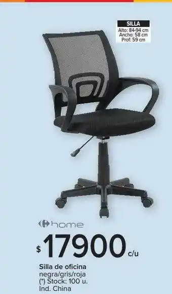 Carrefour Home Silla De Oficina Negra, Gris Ou Roja oferta