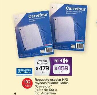 Carrefour Repuesto Escolar N°3 Rayadas Cuadriculadas Carrefour 192 Hojas oferta