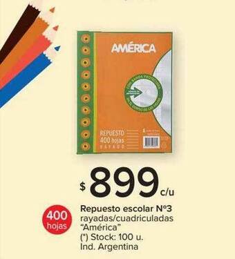 Carrefour Repuesto Escolar N°3 Rayadas Cuadriculadas América 400 Hojas oferta