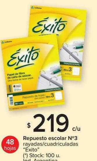Carrefour Repuesto Escolar N°3 Rayadas Cuadriculadas Exito 48 Hojas oferta