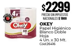 Diarco Okey papel higiénico blanco doble hoja oferta