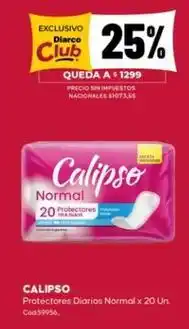 Diarco Calipso - protectores diarios normal x 20 un oferta