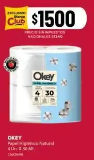 Diarco Okey - papel higi0991enico natural 4 un. x 30 mt oferta