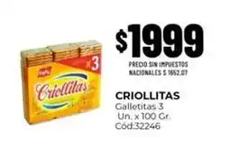 Diarco Criollitas - galletitas 3 un. x 100 gr. cód:32246 oferta
