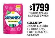 Diarco Granby - jabón líquido p/ ropa doy pack x 800 ml. cód:24198 oferta