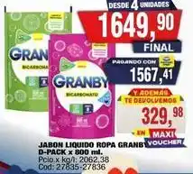Granby - jabon liquido ropa granby d-pack x 800 ml