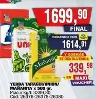 Maxiconsumo Suave - yerba taragui/union/mananita x 500 gr. cod: 26376-26378-26380 oferta