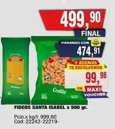 Maxiconsumo Santa isabel - fideos oferta