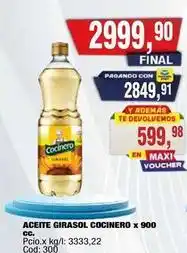 Maxiconsumo Cocinero - aceite girasol cocinero x 900 cc. cod: 300 oferta