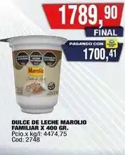 Maxiconsumo Marolio - dulce de leche familiar x 400 gr oferta