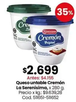 Coto La serenísima - queso untable cremón oferta