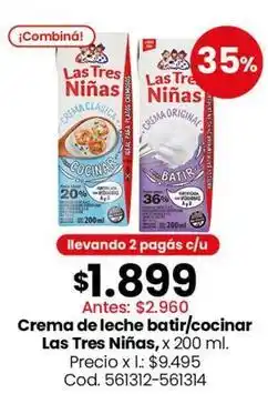 Coto Las tres niñas - crema de leche batir/cocinar oferta