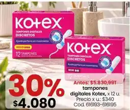 Coto Kotex - tampones digitales , x 12 u oferta