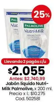 Coto Palmolive - jabón líquido nutri-milk, x 200 ml. cod. 502581 oferta
