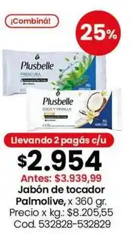 Coto Plusbelle - jabón de tocador palmolive, x 360 gr oferta