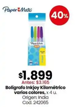 Coto Paper mate - bolígrafo inkjoy kilométrico, x 4 u. cod. 242065 oferta