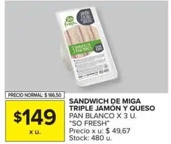 Carrefour So Fresh Sandwich de Miga Triple Jamón y Queso Pan Blanco x 3u. oferta