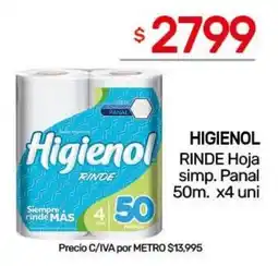 Nini Mayorista Higienol rinde hoja simp. panal oferta