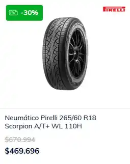 Norauto Neumático pirelli 265/60 r18 scorpion a/t+ wl 110h oferta