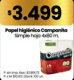 Changomas Campanita papel higiénico simple hoja oferta