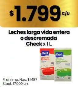 Changomas Check leches larga vida entera o descremada oferta