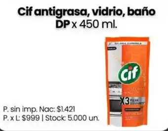 Cif antigrasa, vidrio, baño
