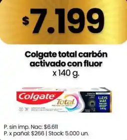 Changomas Colgate total carbón activado con fluor oferta