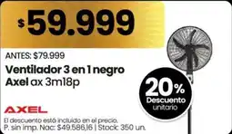 Changomas Axel ventilador 3 en 1 negro oferta