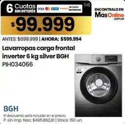 Changomas Bgh lavarropas carga frontal inverter 6 kg silver oferta