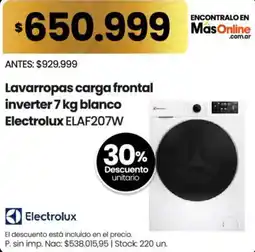 Changomas Electrolux lavarropas carga frontal inverter 7 kg blanco oferta
