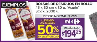 Carrefour Asurin Bolsas de Residuos en Rollo 45 x 60cm x 30u. oferta
