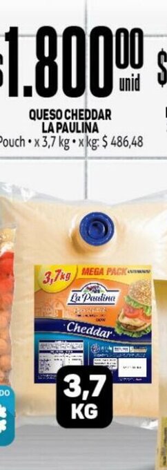 Makro Queso Cheddar La Paulina Pouch x 3,7kg oferta