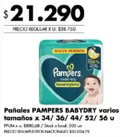 Disco Pampers pañales babydry varios tamaños oferta