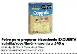 Disco Exquisita polvo para preparar bizcochuelo vainilla/coco/limón/naranja oferta