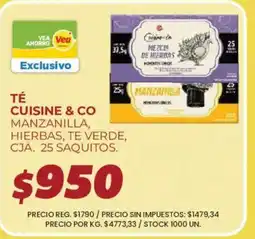 Supermercados Vea Cuisine & Co té manzanilla, hierbas, te verde oferta