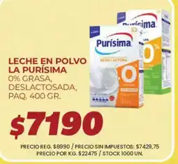 Supermercados Vea Purísima leche en polvo la purísima 0% grasa, deslactosada oferta