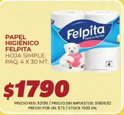 Supermercados Vea Felpita papel higiénico felpita hoja simple oferta