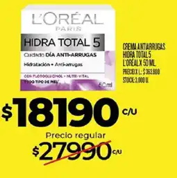 Supermercados DIA L'oreal paris hidra total 5 oferta