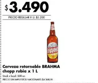 Brahma cerveza retornable chopp rubia