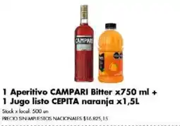 Disco Campari aperitivo bitter + cepita jugo naranja oferta
